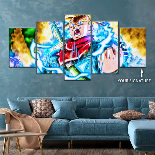 Dragon Ball Super Future Trunks Canvas Wall Art - 5 Piece Split Panel DBZ Anime Poster - Framed Ready to Hang Living Room Man Cave Decor - DR5111