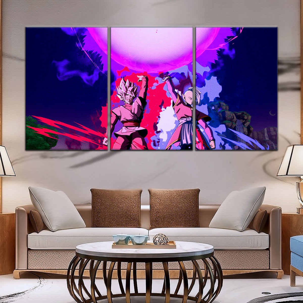 Dragon Ball Super Goku Black and Zamasu Canvas Wall Art - 5 Piece Split Panel DBZ Anime Poster - Ready to Hang Living Room Man Cave Decor - DR5135