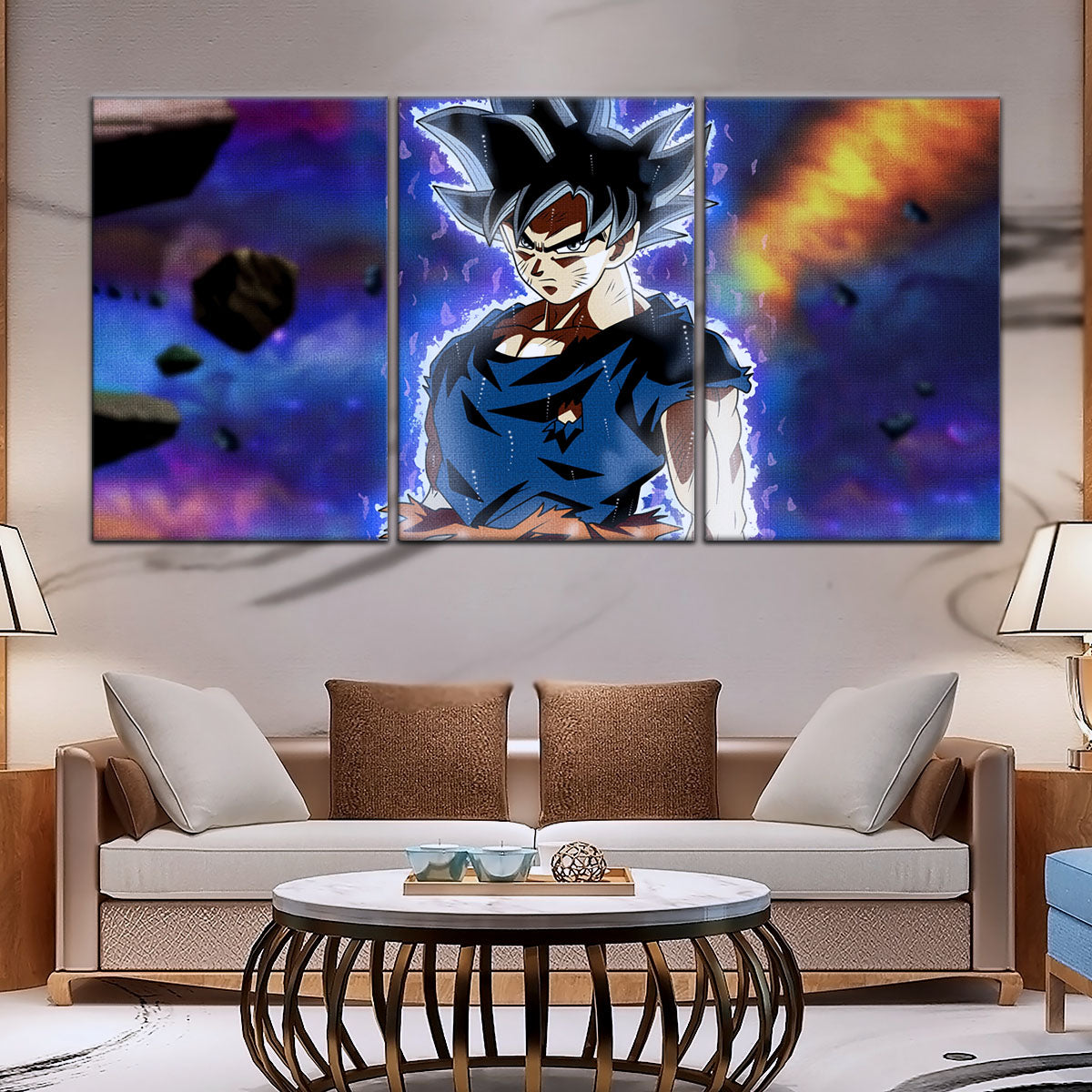 Dragon Ball Super Goku Ultra Instinct Canvas Wall Art - 5 Piece Split Panel DBZ Anime Poster - Ready to Hang Living Room Man Cave Decor - DR5075