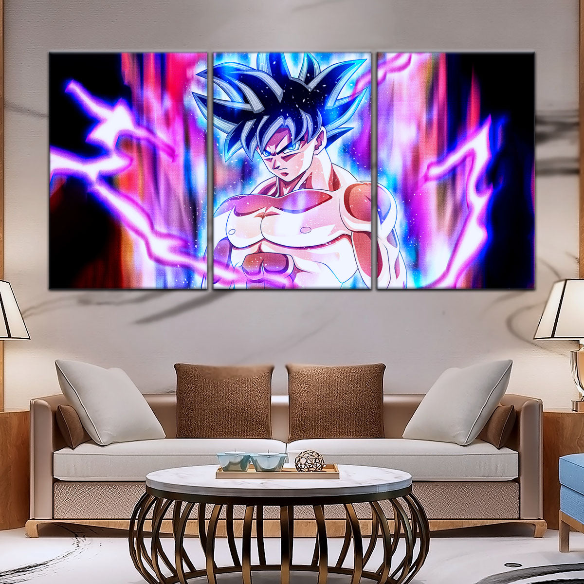 Dragon Ball Super Goku Ultra Instinct Canvas Wall Art - 5 Piece Split Panel DBZ Anime Poster - Ready to Hang Living Room Man Cave Decor - DR5076