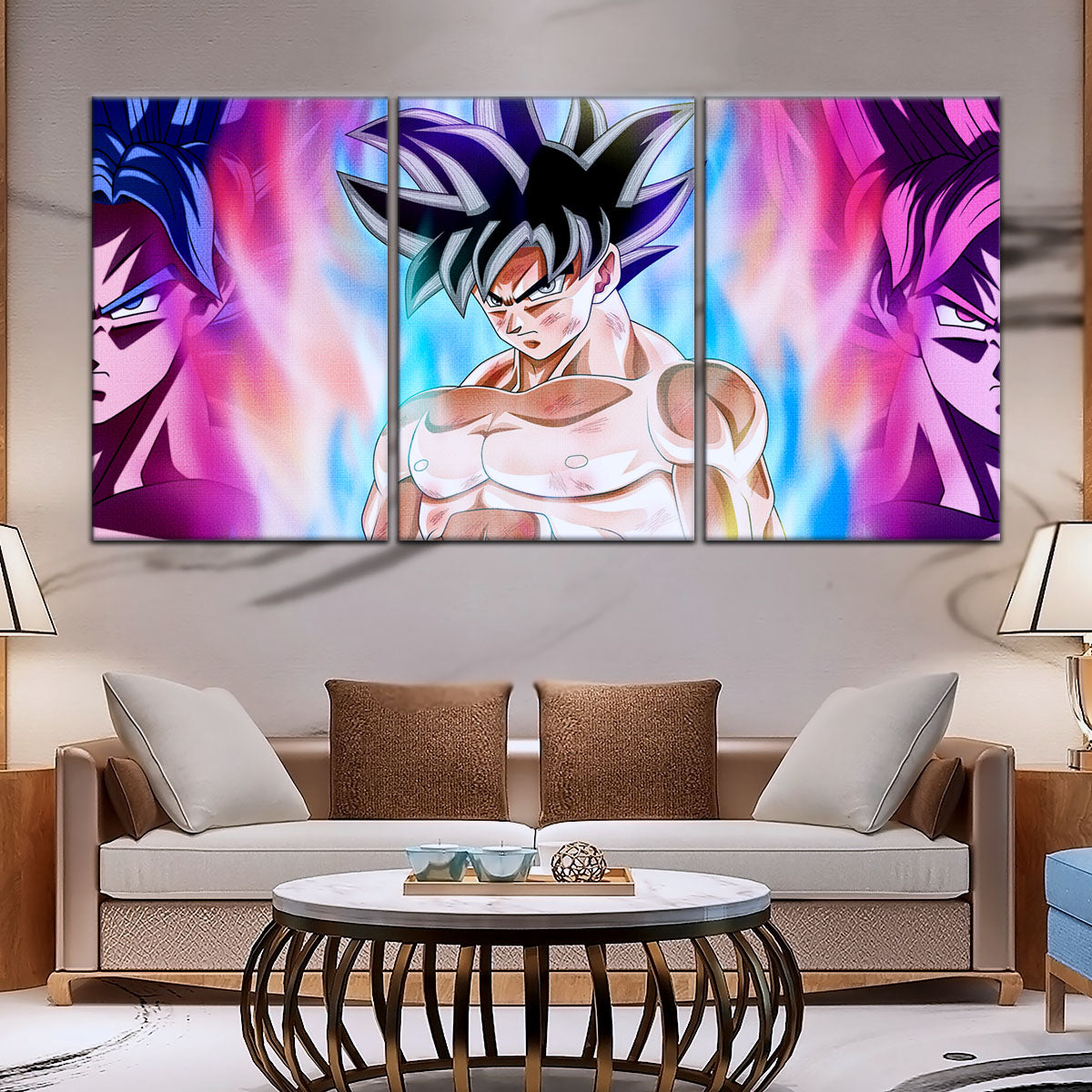 Dragon Ball Super Goku Ultra Instinct Canvas Wall Art - 5 Piece Split Panel DBZ Anime Poster - Ready to Hang Living Room Man Cave Decor - DR5077