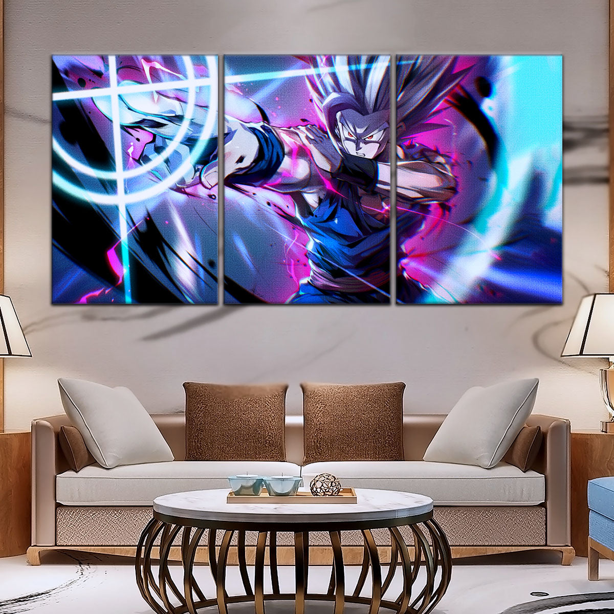 Dragon Ball Super Hero Beast Gohan Canvas Wall Art - 5 Piece Split Panel DBZ Anime Poster - Framed Ready to Hang Living Room Man Cave Decor - DR5030