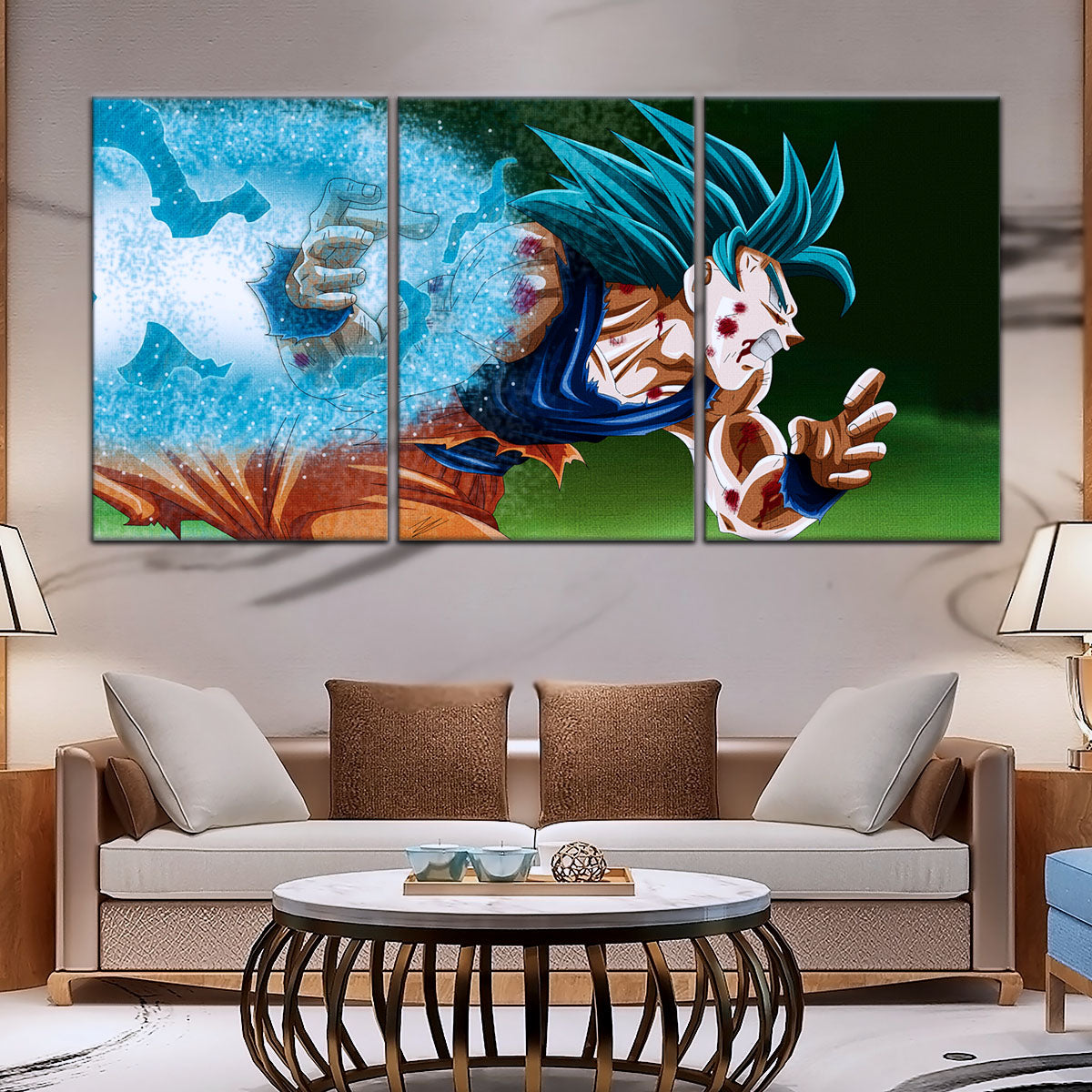 Dragon Ball Super Saiyan Blue Goku Canvas Wall Art - 5 Piece Split Panel DBZ Anime Poster - Framed Ready to Hang Living Room Man Cave Decor - DR5047