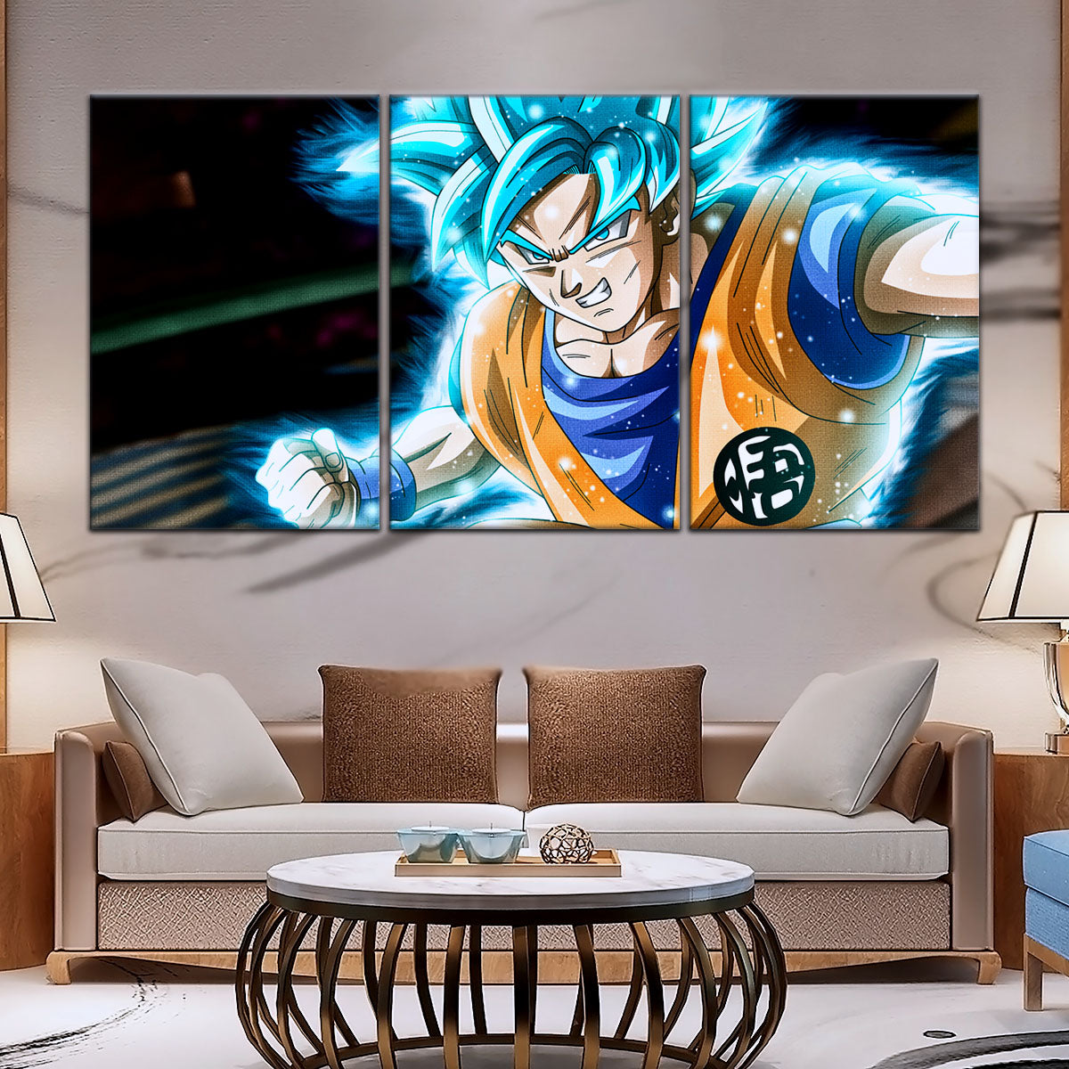 Dragon Ball Super Saiyan Blue Goku Canvas Wall Art - 5 Piece Split Panel DBZ Anime Poster - Framed Ready to Hang Living Room Man Cave Decor - DR5050