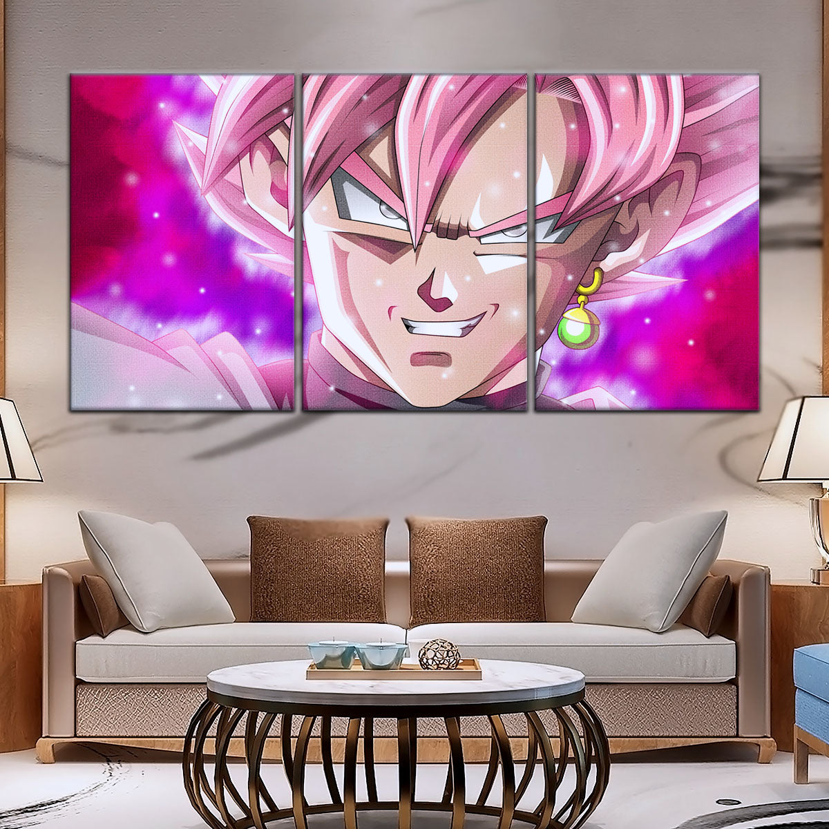 Dragon Ball Super Saiyan Rose Black Goku Canvas Wall Art - 5 Piece Split Panel DBZ Anime Poster - Ready to Hang Living Room Man Cave Decor - DR5005