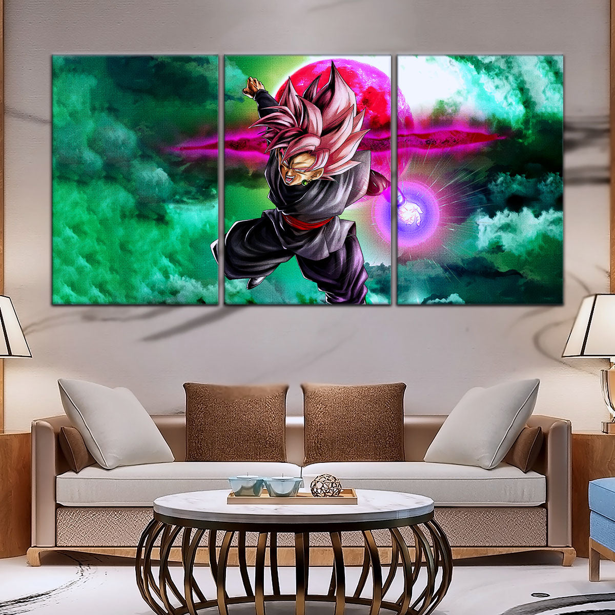 Dragon Ball Super Saiyan Rose Black Goku Canvas Wall Art - 5 Piece Split Panel DBZ Anime Poster - Ready to Hang Living Room Man Cave Decor - DR5009