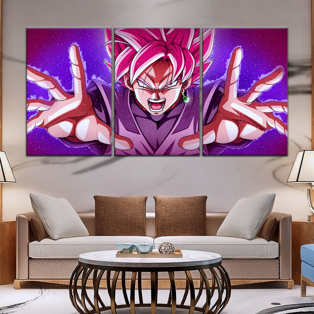 Dragon Ball Super Saiyan Rose Black Goku Canvas Wall Art - 5 Piece Split Panel DBZ Anime Poster - Ready to Hang Living Room Man Cave Decor - DR5012