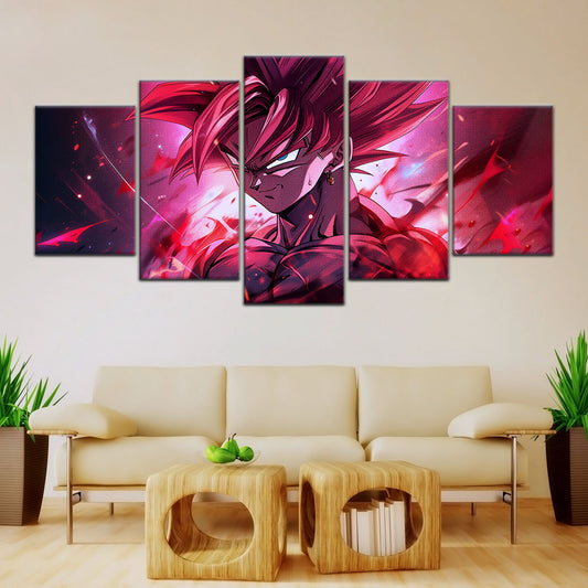 Dragon Ball Super Saiyan Rose Goku Black Canvas Wall Art - 5 Piece Split Panel DBZ Anime Poster - Ready to Hang Living Room Man Cave Decor - DR5073