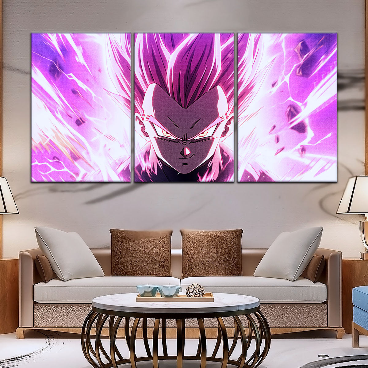 Dragon Ball Super Ultra Ego Vegeta Canvas Wall Art - 5 Piece Split Panel DBZ Anime Poster - Framed Ready to Hang Living Room Man Cave Decor - DR5126