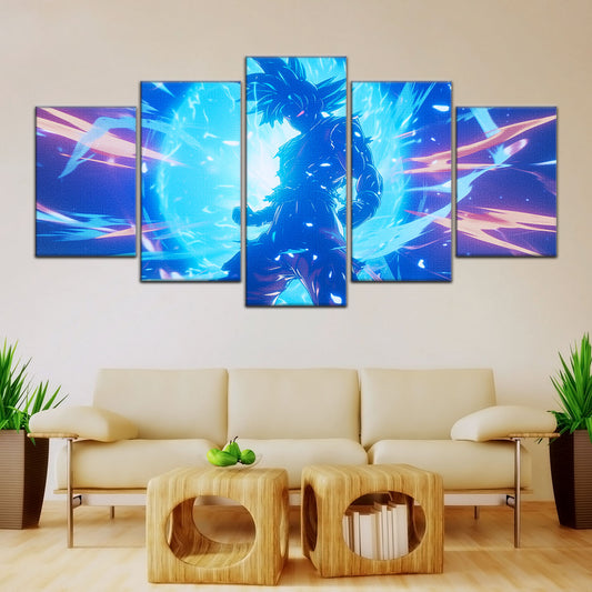 Dragon Ball Super Ultra Instinct Goku Canvas Wall Art - 5 Piece Split Panel DBZ Anime Poster - Ready to Hang Living Room Man Cave Decor - DR5053