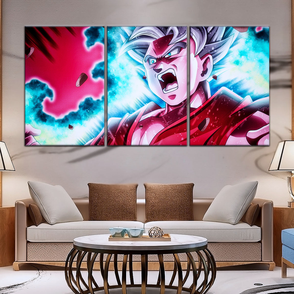Dragon Ball Super Ultra Instinct Goku Canvas Wall Art - 5 Piece Split Panel DBZ Anime Poster - Ready to Hang Living Room Man Cave Decor - DR5088