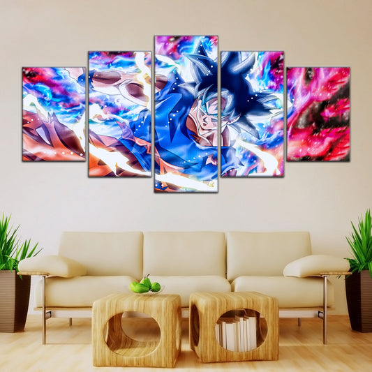 Dragon Ball Super Ultra Instinct Goku Canvas Wall Art - 5 Piece Split Panel DBZ Anime Poster - Ready to Hang Living Room Man Cave Decor - DR5092