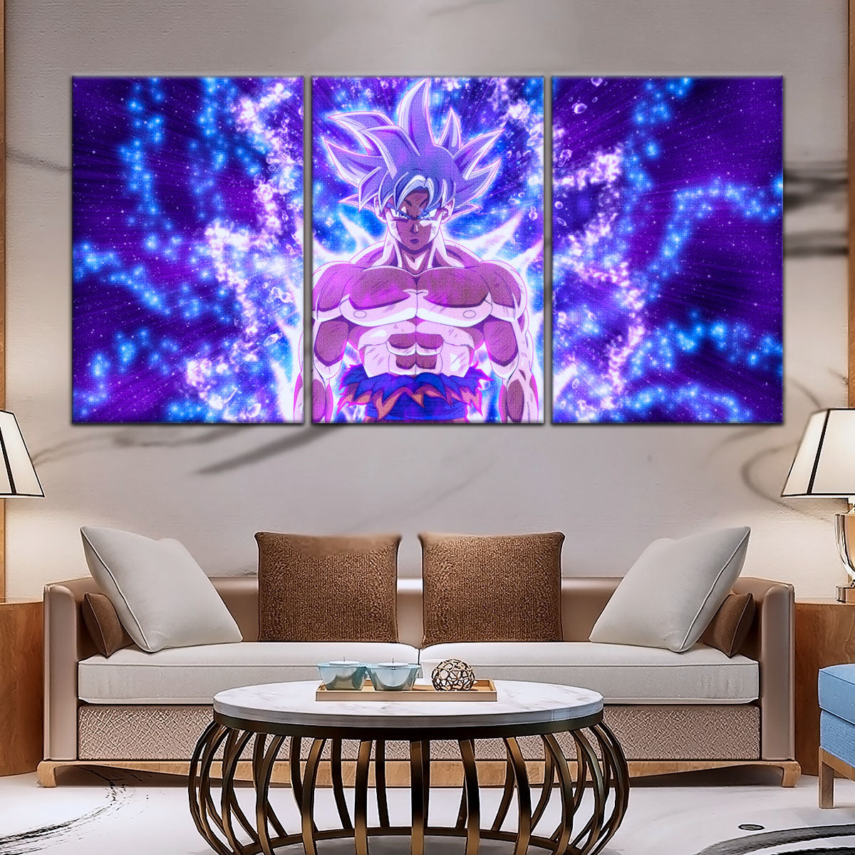 Dragon Ball Super Ultra Instinct Goku Canvas Wall Art - 5 Piece Split Panel DBZ Anime Poster - Ready to Hang Living Room Man Cave Decor - DR5098