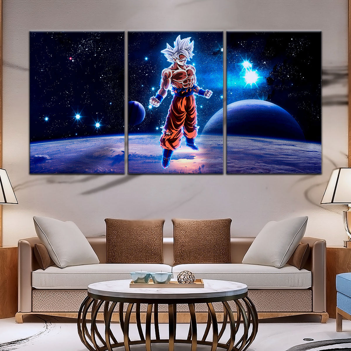 Dragon Ball Super Ultra Instinct Goku Canvas Wall Art - 5 Piece Split Panel DBZ Anime Poster - Ready to Hang Living Room Man Cave Decor - DR5099