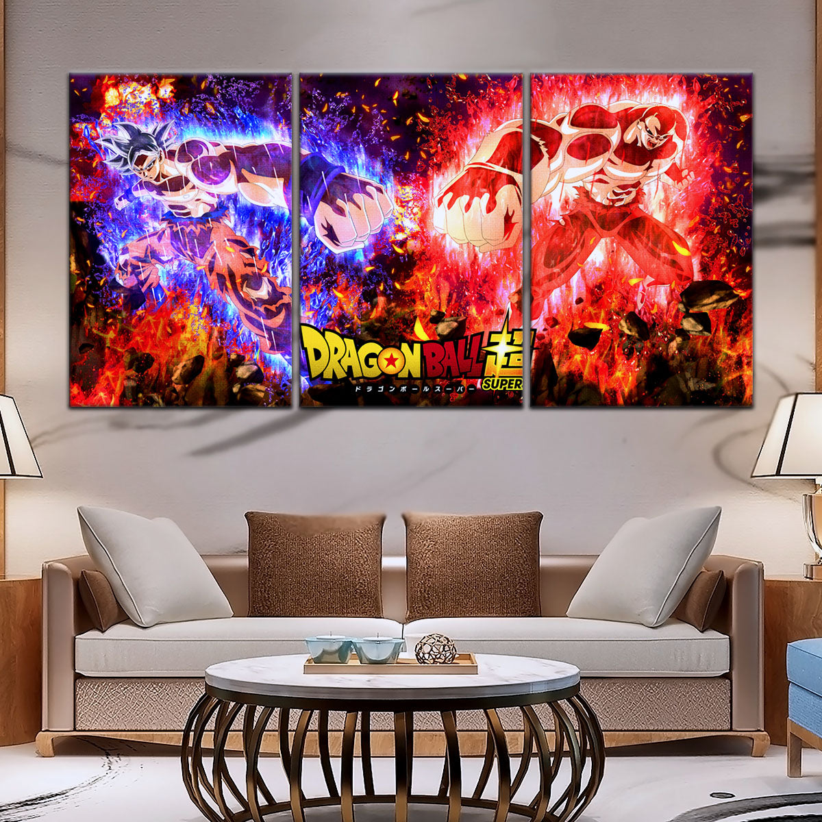 Dragon Ball Super Ultra Instinct Goku vs Jiren Canvas Wall Art - 5 Piece Split Panel DBZ Poster - Ready to Hang Living Room Man Cave Decor - DR5102