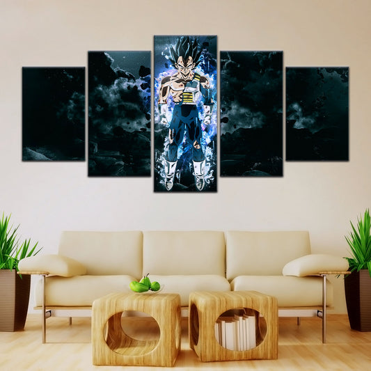 Dragon Ball Super Ultra Instinct Vegeta Canvas Wall Art - 5 Piece Split Panel DBZ Anime Poster - Ready to Hang Living Room Man Cave Decor - DR5103