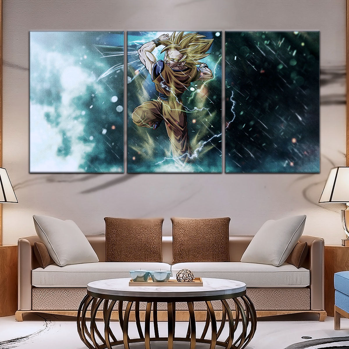 Dragon Ball Z Goku Super Saiyan Canvas Wall Art - 5 Piece Split Panel Anime Poster - Framed Ready to Hang Living Room Man Cave Decor - DR5044