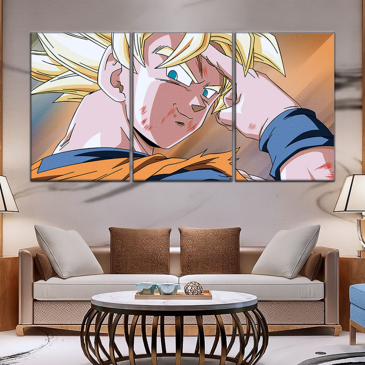 Dragon Ball Z Goku Super Saiyan Canvas Wall Art - Bye Guys 5 Piece Split Panel Anime Poster - Framed Ready to Hang Living Room Man Cave Decor - DR5041