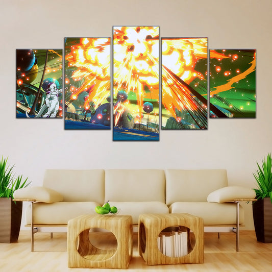 Dragon Ball Z Goku vs Frieza Namek Saga Canvas Wall Art - 5 Piece Split Panel Anime Poster - Framed Ready to Hang Living Room Man Cave Decor - DR5079