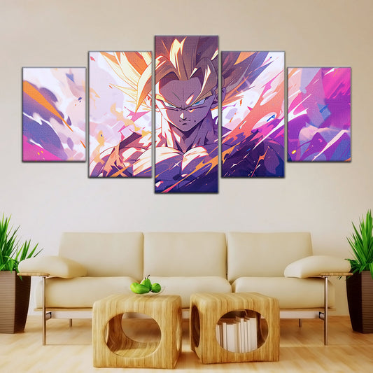 Dragon Ball Z Super Saiyan Gohan Canvas Wall Art - 5 Piece Split Panel Anime Poster - Framed Ready to Hang Living Room Man Cave Decor - DR5031