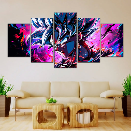 Dragon Ball Z Super Saiyan Vegito Canvas Wall Art - 5 Piece Split Panel Anime Poster - Framed Ready to Hang Living Room Man Cave Decor - DR5128