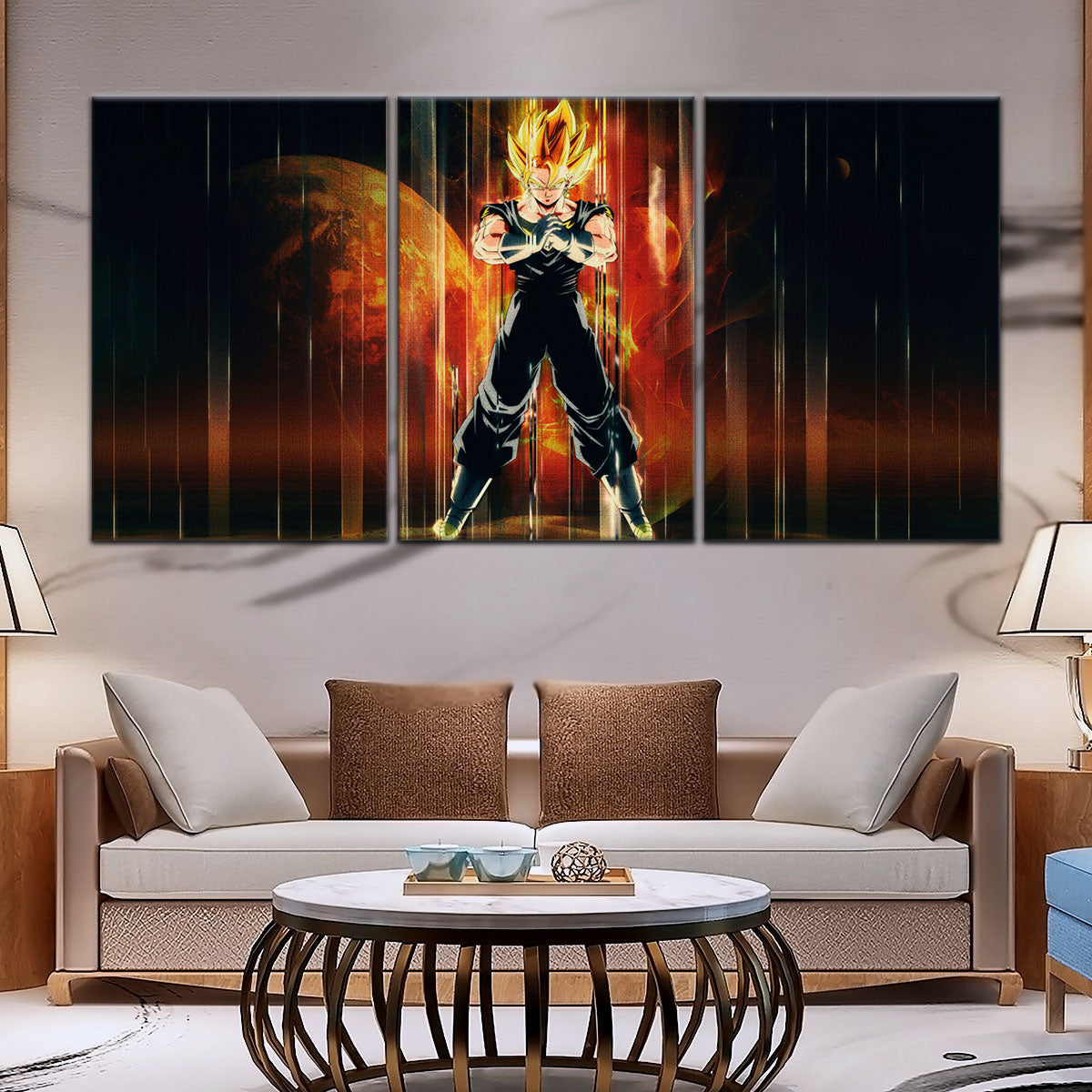 Dragon Ball Z Super Saiyan Vegito Canvas Wall Art - 5 Piece Split Panel Anime Poster - Framed Ready to Hang Living Room Man Cave Decor - DR5129