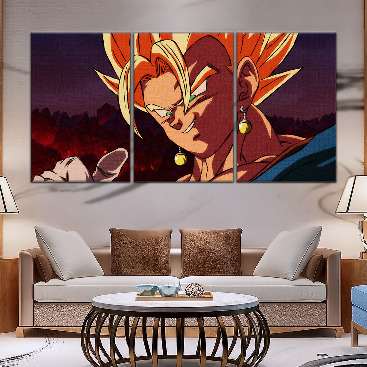 Dragon Ball Z Super Saiyan Vegito Canvas Wall Art - 5 Piece Split Panel Anime Poster - Framed Ready to Hang Living Room Man Cave Decor - DR5130