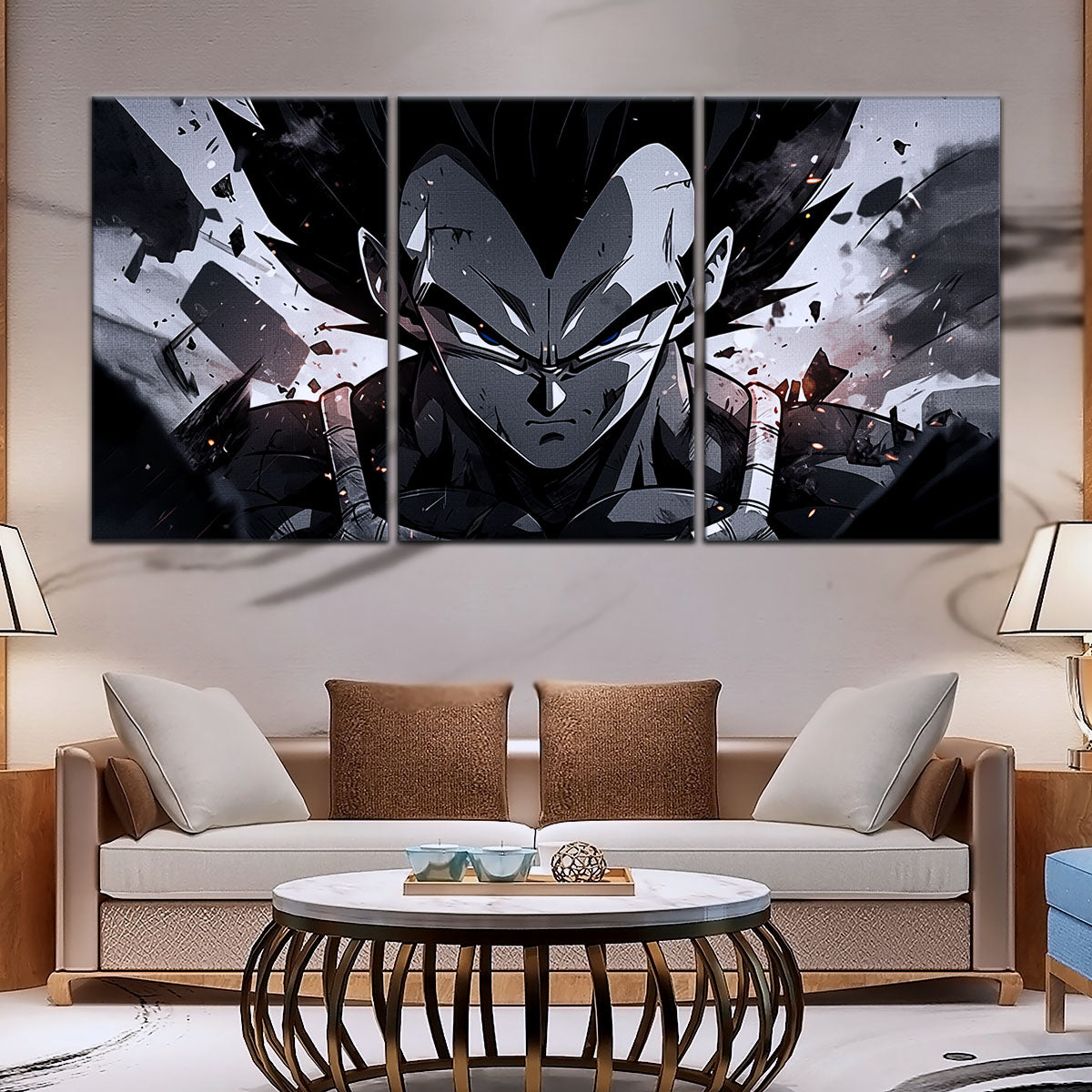 Dragon Ball Z Vegeta Canvas Wall Art - 5 Piece Split Panel Anime Poster - Framed Ready to Hang Living Room Man Cave Decor - DR5115