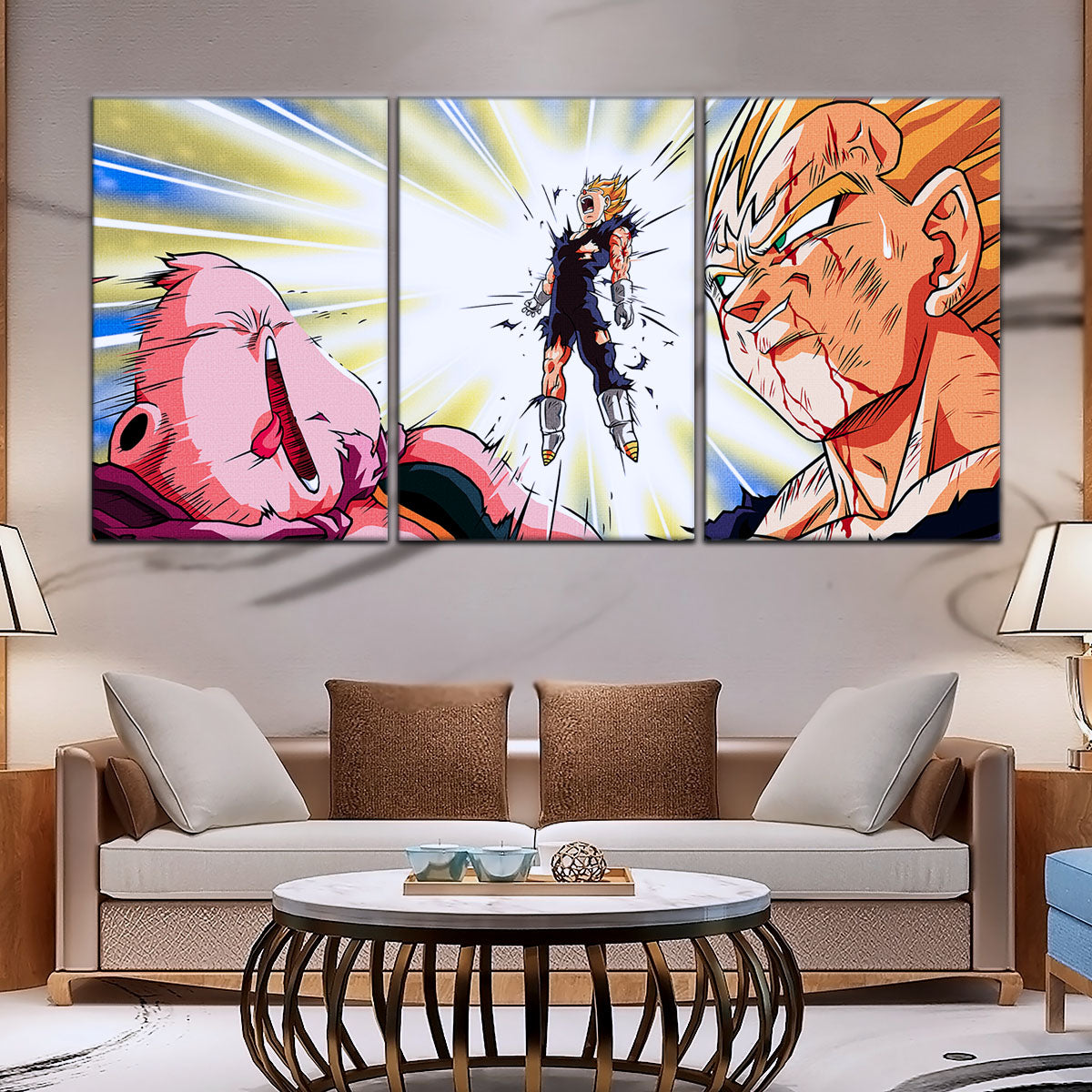 Dragon Ball Z Vegeta Final Explosion Canvas Wall Art - 5 Piece Split Panel Anime Poster - Framed Ready to Hang Living Room Man Cave Decor - DR5127
