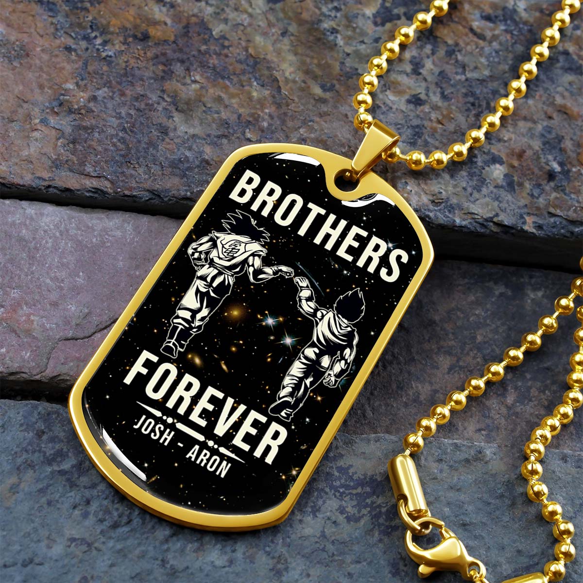 Dragon Ball - Josh - Aron - Brothers Forever - Goku - Vegeta - Dragon Ball Dog Tag - Military Ball Chain - Luxury Dog Tag