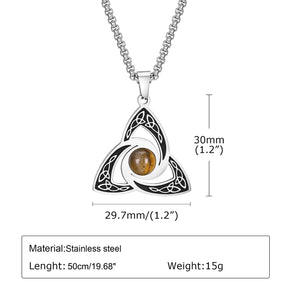 Viking - Ethnic Celtic Knot Necklaces for Men, Stainless Steel Tiger Eye Stone Charm Choker Collar