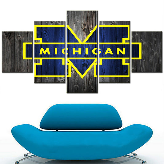 Football Team - 5 Pieces Wall Art - FT5001 - Michigan Wolverines Football Barnwood - Football Team Poster - Football Team Canvas