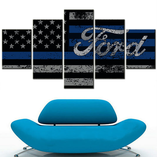 Ford - 5 Pieces Wall Art - FO5001 - Ford Blue Flag Rustic - Ford Poster - Ford Canvas