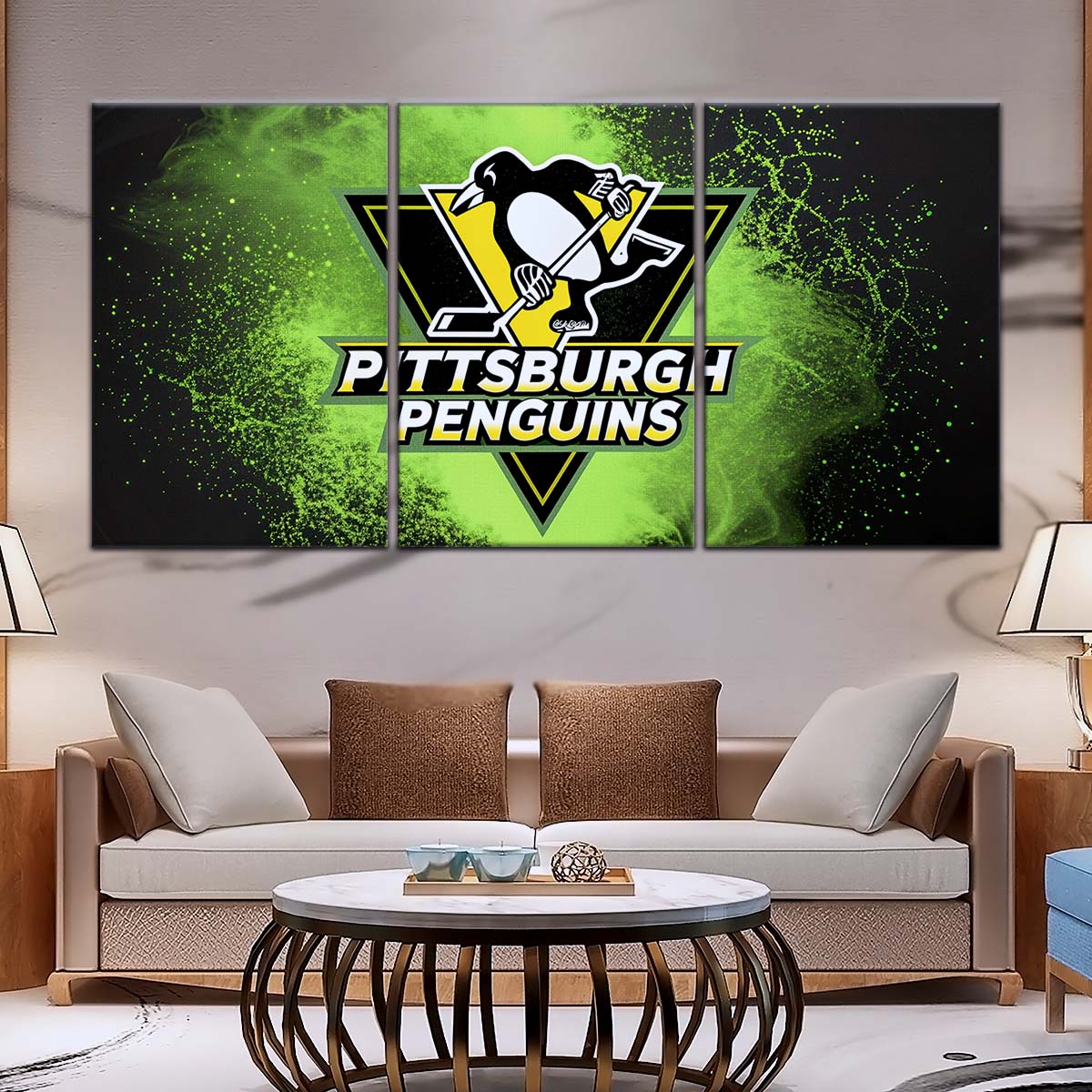 Ice Hockey Team Wall Art - IH5034 - Pittsburgh Penguins - Neon Ice Emblem - Ice Hockey Team Poster - Ice Hockey Team Canvas
