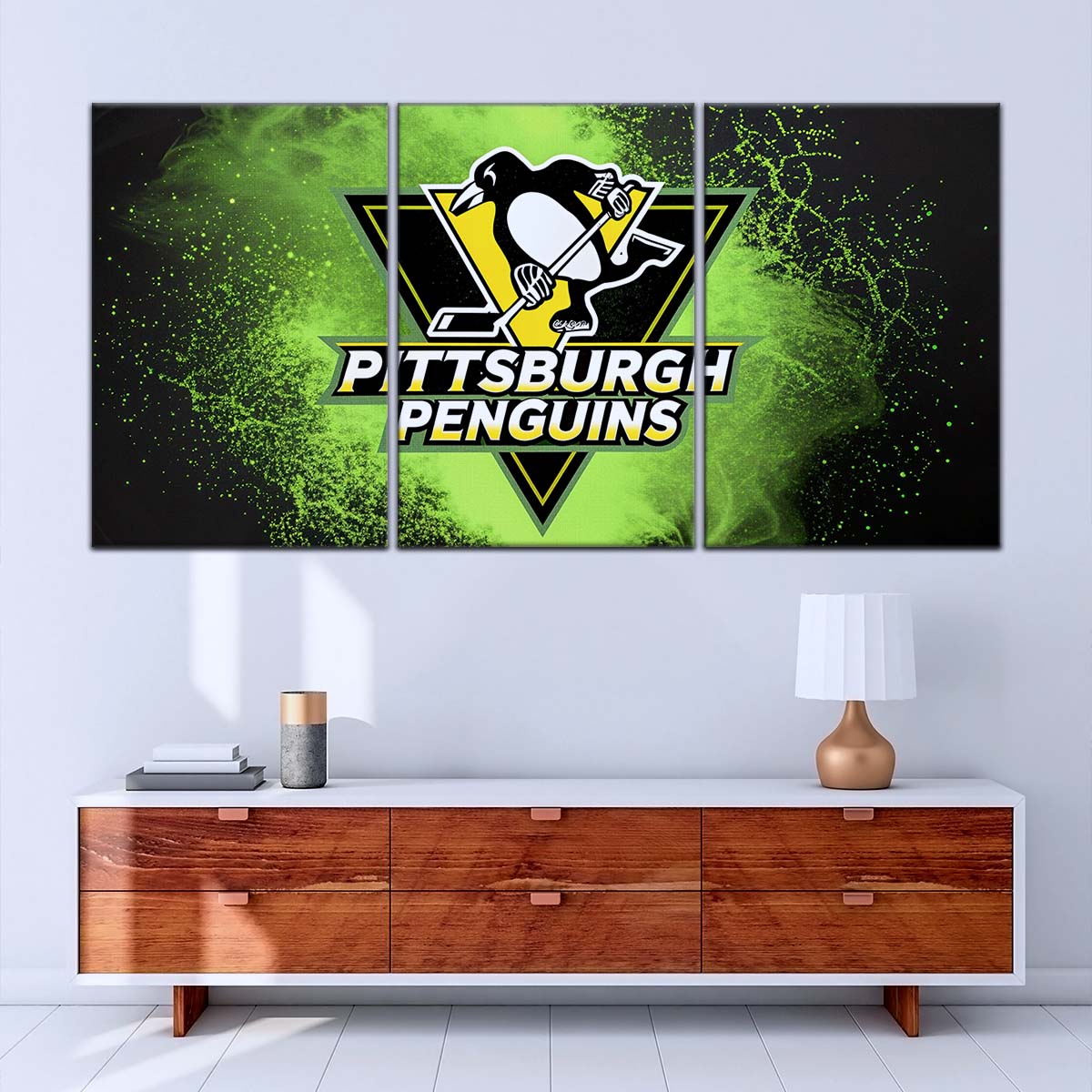 Ice Hockey Team Wall Art - IH5034 - Pittsburgh Penguins - Neon Ice Emblem - Ice Hockey Team Poster - Ice Hockey Team Canvas