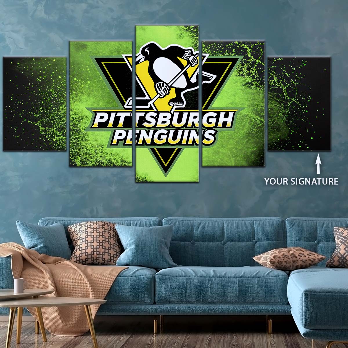 Ice Hockey Team Wall Art - IH5034 - Pittsburgh Penguins - Neon Ice Emblem - Ice Hockey Team Poster - Ice Hockey Team Canvas