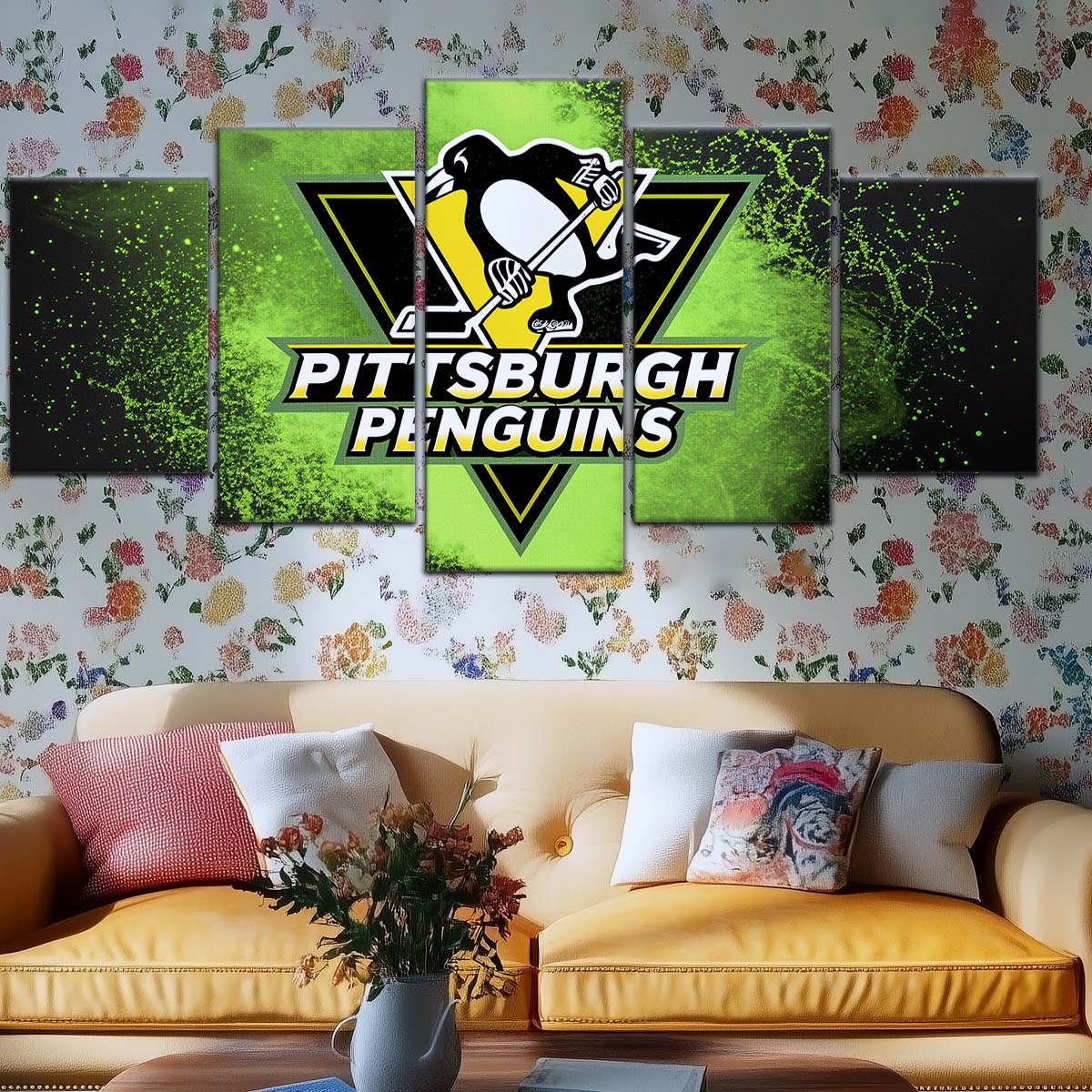 Ice Hockey Team Wall Art - IH5034 - Pittsburgh Penguins - Neon Ice Emblem - Ice Hockey Team Poster - Ice Hockey Team Canvas