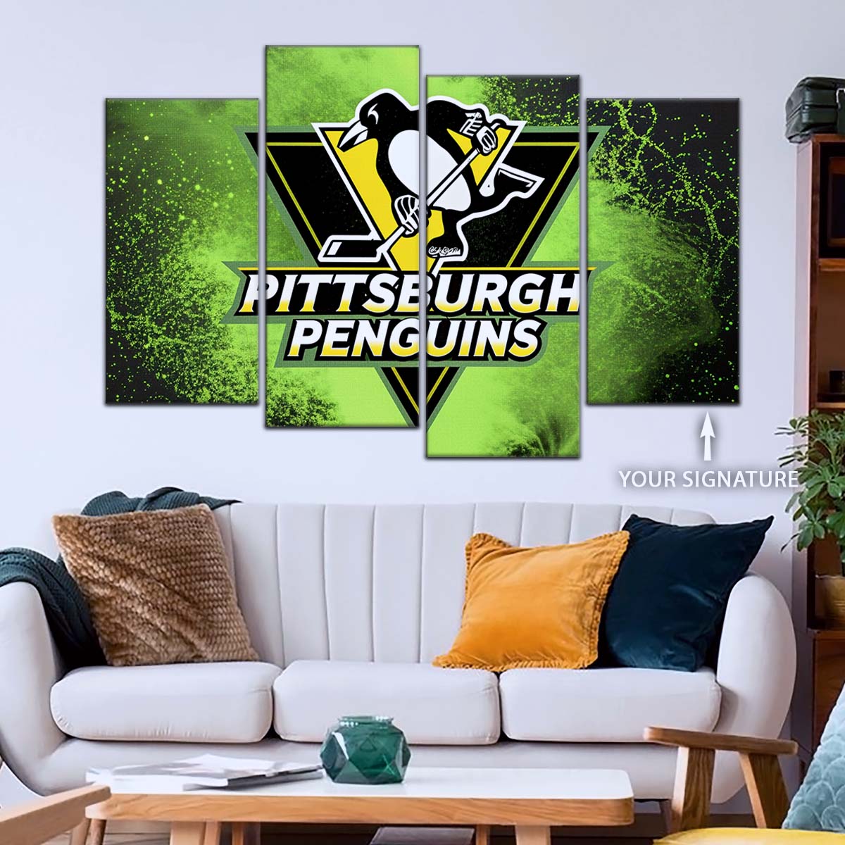 Ice Hockey Team Wall Art - IH5034 - Pittsburgh Penguins - Neon Ice Emblem - Ice Hockey Team Poster - Ice Hockey Team Canvas