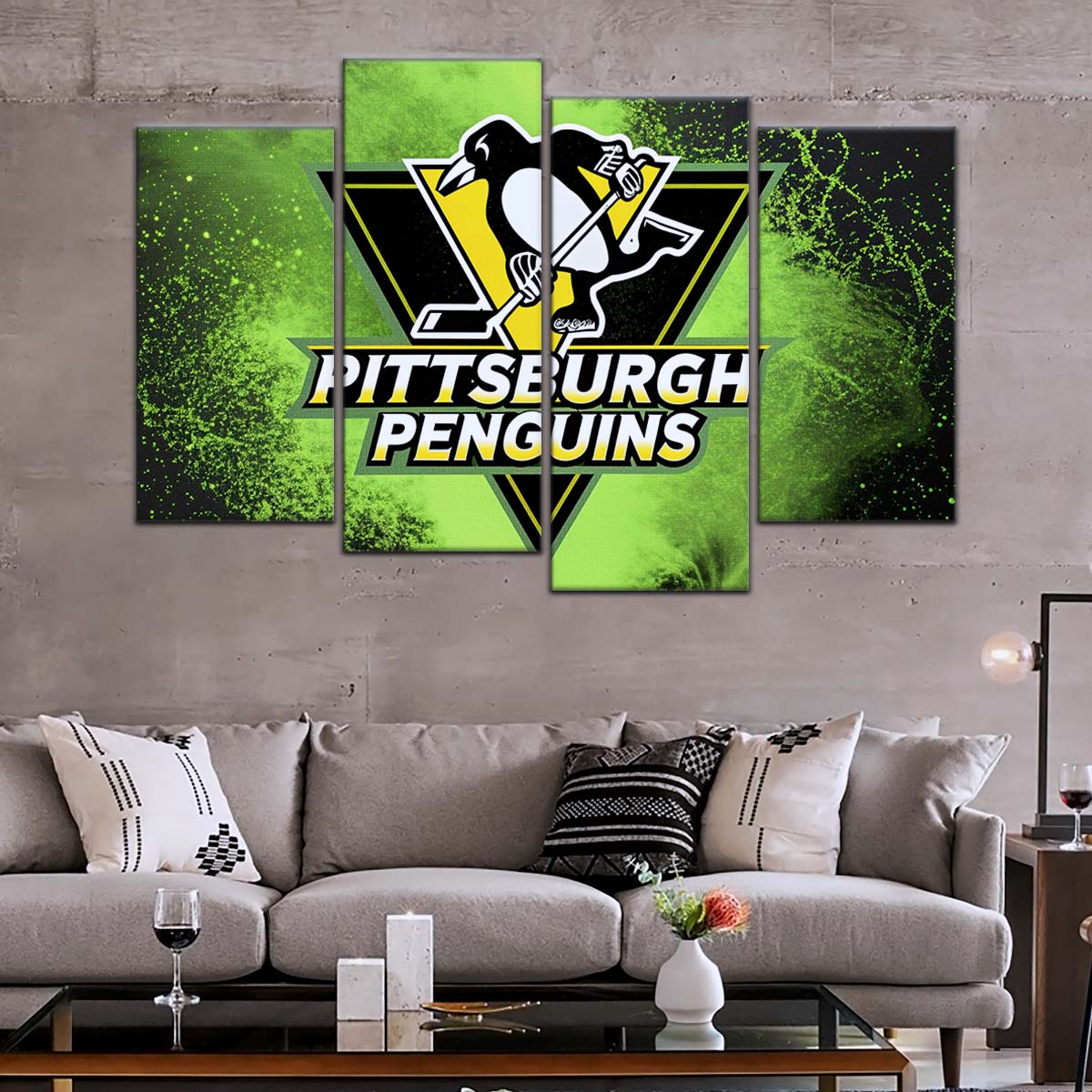 Ice Hockey Team Wall Art - IH5034 - Pittsburgh Penguins - Neon Ice Emblem - Ice Hockey Team Poster - Ice Hockey Team Canvas