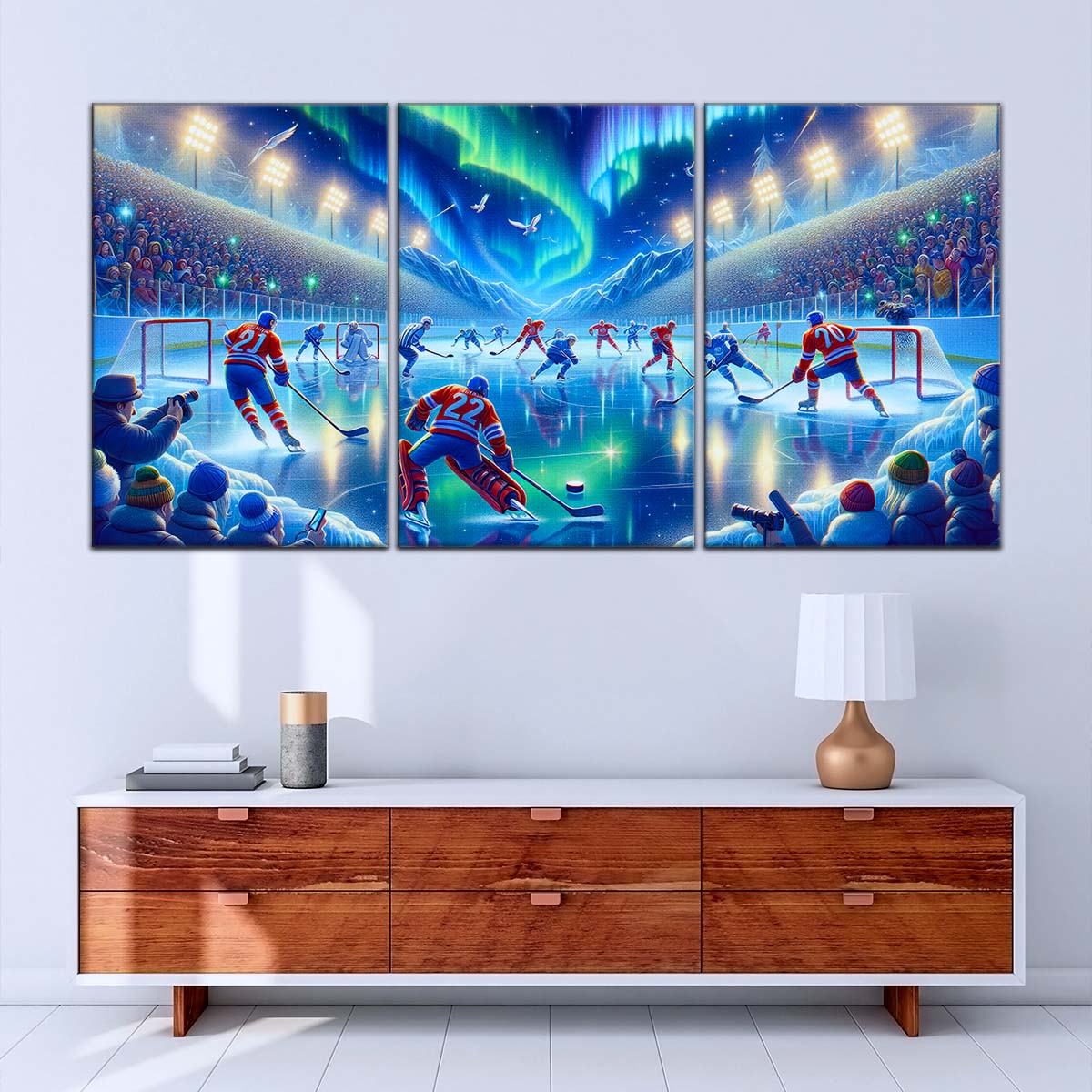 Ice Hockey Team Wall Art - IH5040 - Spectacular Northern Lights NHL Game - Ice Hockey Team Poster - Ice Hockey Team Canvas
