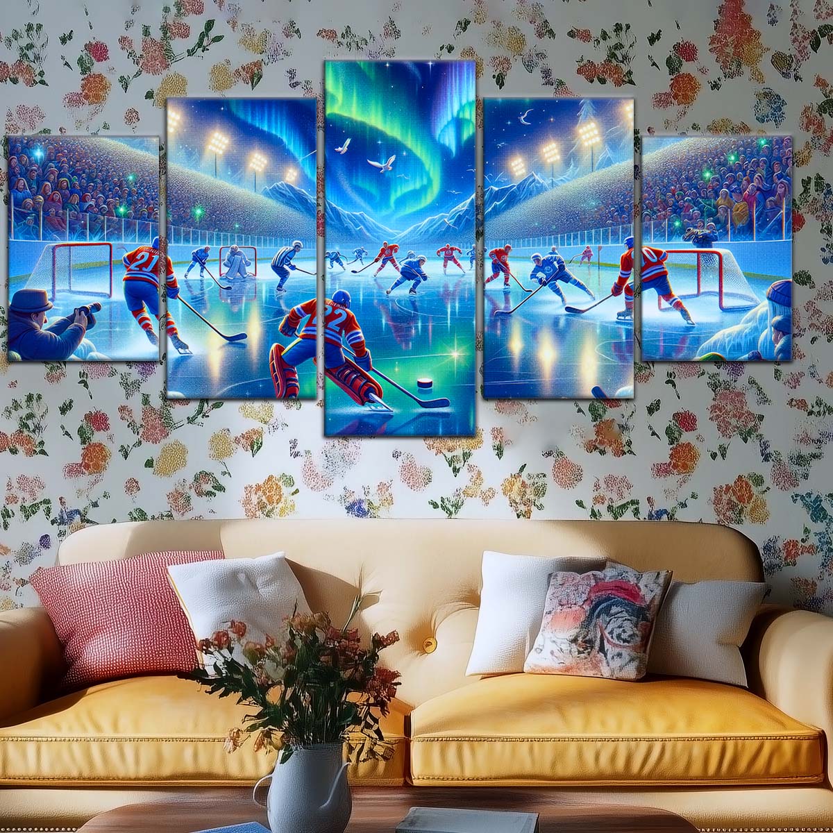Ice Hockey Team Wall Art - IH5040 - Spectacular Northern Lights NHL Game - Ice Hockey Team Poster - Ice Hockey Team Canvas