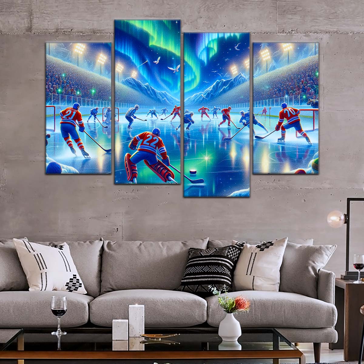 Ice Hockey Team Wall Art - IH5040 - Spectacular Northern Lights NHL Game - Ice Hockey Team Poster - Ice Hockey Team Canvas