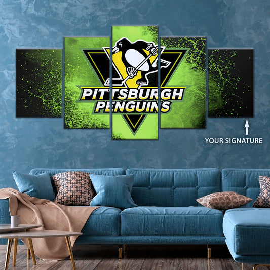Ice Hockey Team Wall Art - IH5034 - Pittsburgh Penguins - Neon Ice Emblem - Ice Hockey Team Poster - Ice Hockey Team Canvas
