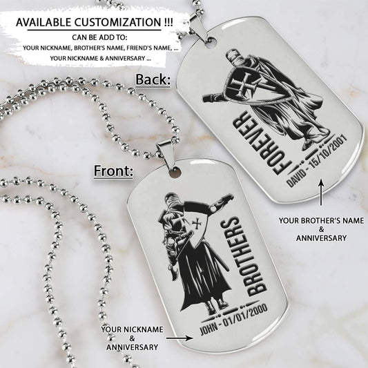 Knight Templar Dog Tag - Brothers Forever - Crusades - Chivalry - Religious Zeal - Templar Wealth - Mysterious Legacy - Knight Templar Necklace - Engrave Dog Tag