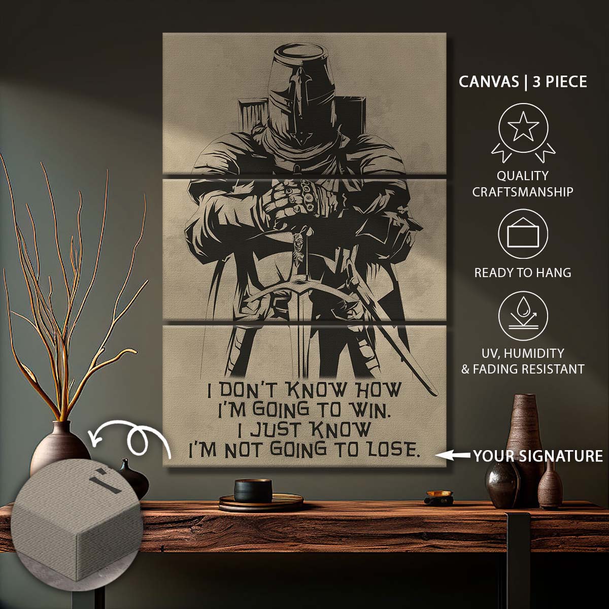 Knight Templar - 3 Piece Wall Art - KT013 - I'm Not Going To Lose - Knight Templar Canvas
