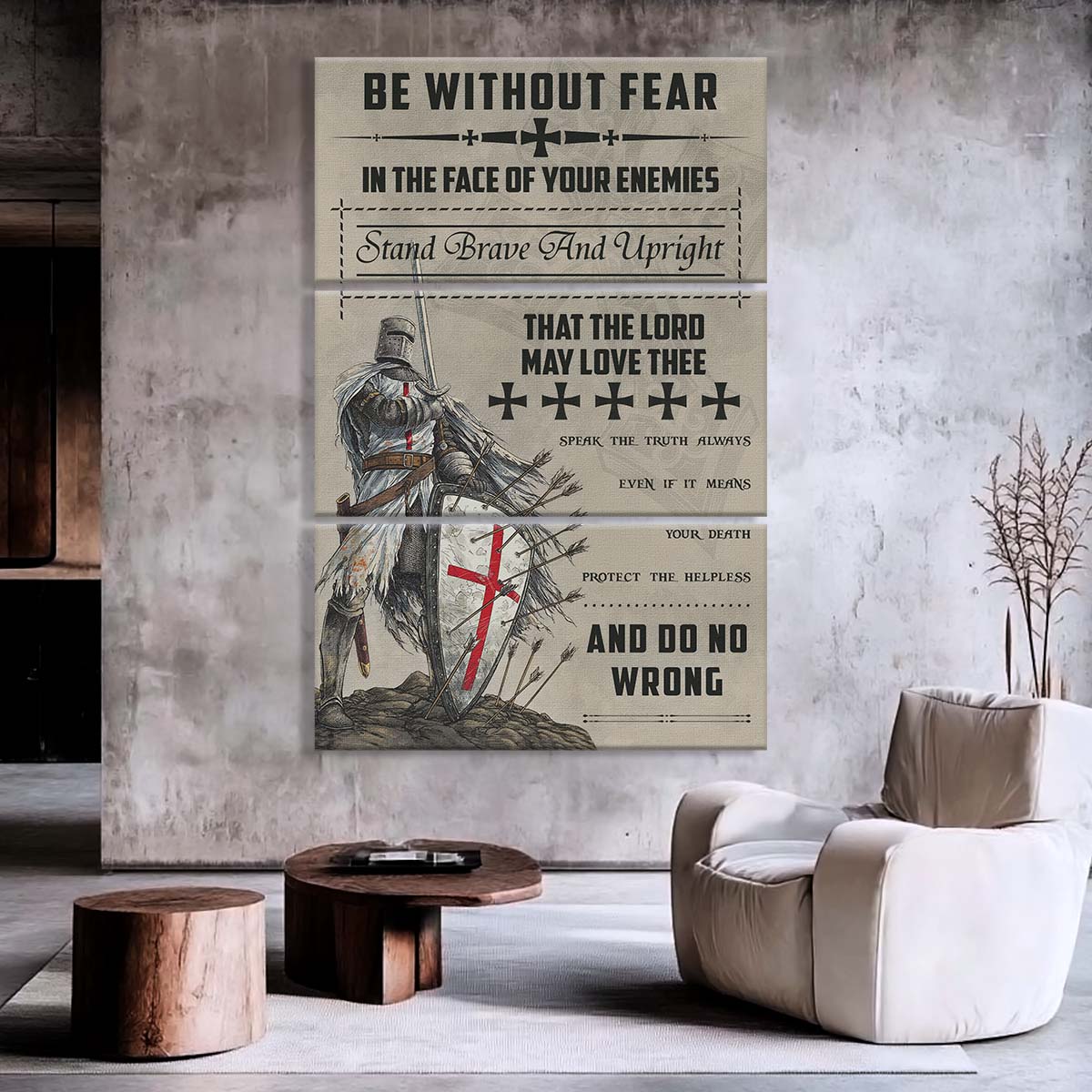 Knight Templar - 3 Piece Wall Art - KT017 - Be Without Fear - Knight Templar Canvas