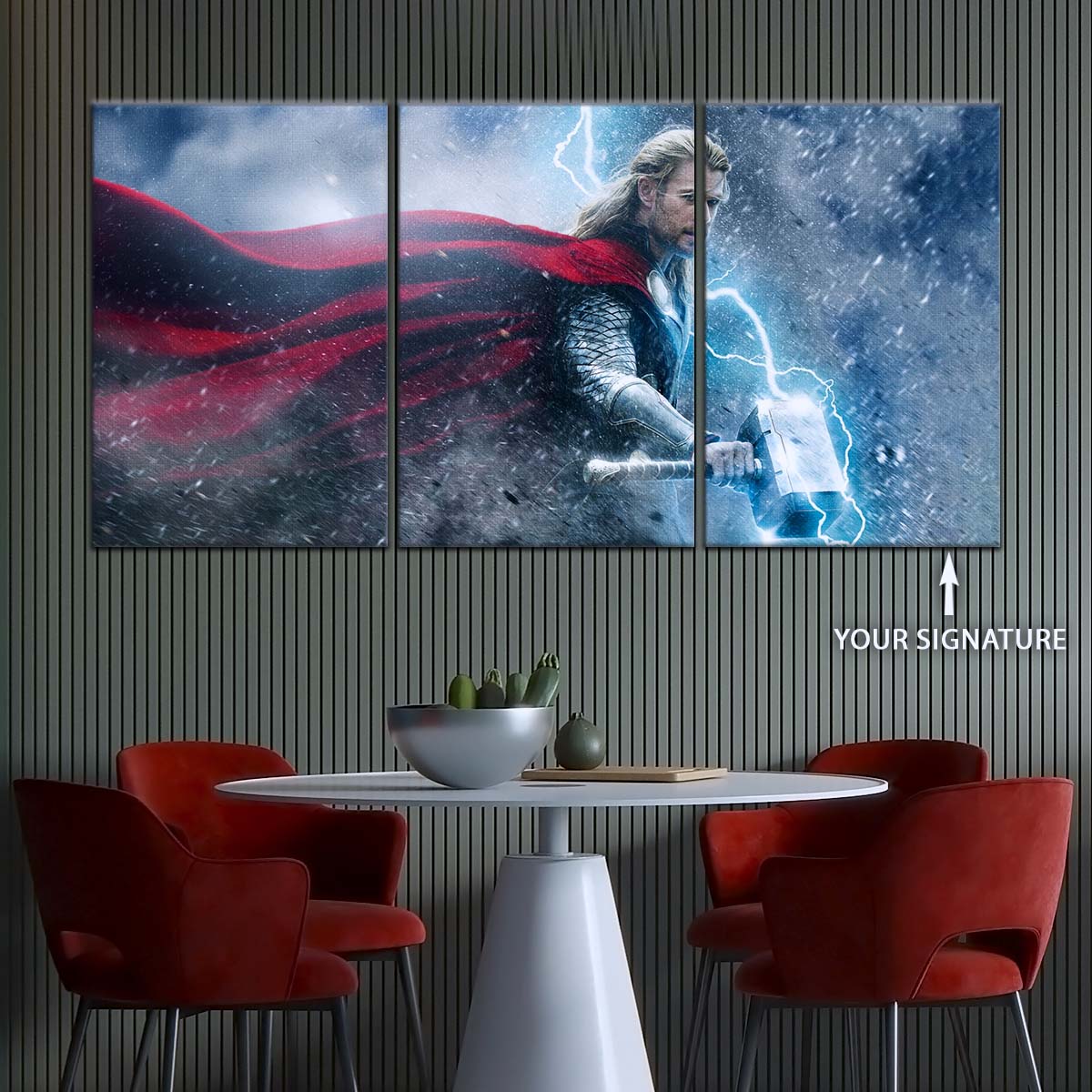Marvel Wall Art - MCU5002 - Thor - The Dark World - Mighty Mjölnir & Chris Hemsworth’s Thunder Hero - Marvel Cinematic Universe Poster - Marvel Cinematic Universe Canvas