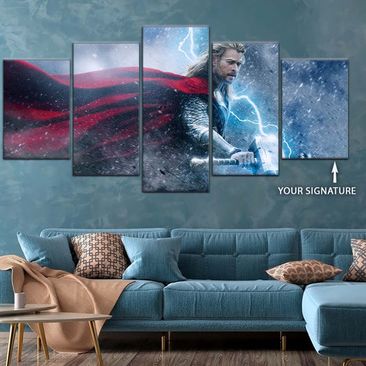 Marvel Wall Art - MCU5002 - Thor - The Dark World - Mighty Mjölnir & Chris Hemsworth’s Thunder Hero - Marvel Cinematic Universe Poster - Marvel Cinematic Universe Canvas