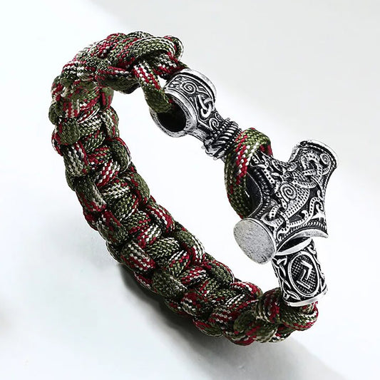 Viking - Men's Vintage Thor Hammer Viking Mjolnir Rope Bracelets, Retro Norse Mythology Runes Amulet Wristband Jewelry