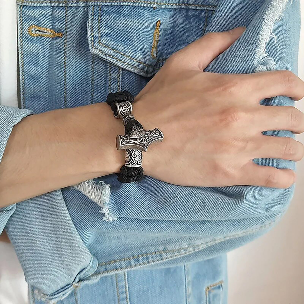 Viking - Men's Vintage Thor Hammer Viking Mjolnir Rope Bracelets, Retro Norse Mythology Runes Amulet Wristband Jewelry